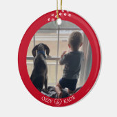 Weihnachts-Rotes Personalisiertes Kindermädchen Fo Keramik Ornament (Links)