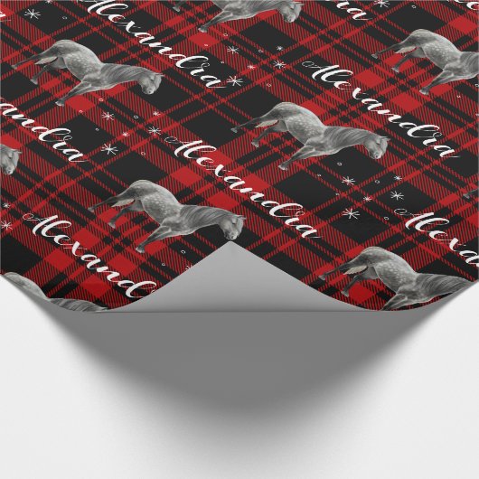 Weihnachts-Rotes Pferd Personalisiert Geschenkpapier (Ecke)