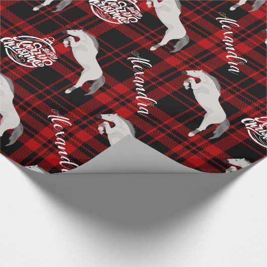 Weihnachts-Rotes Pferd Personalisiert Geschenkpapier (Ecke)