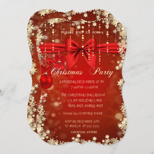 Weihnachts-Rothalsbälle, Bow, Goldkorporiertes Par Einladung (Vorne/Hinten)