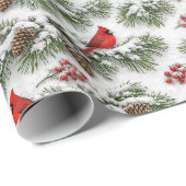 Weihnachts-Rotkardinal Verschneiter Immergrüner Geschenkpapier (Rolleneckpunkt)