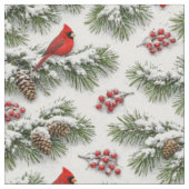 Weihnachts-Rotkardinal-Waldlandschaft Stoff (Nahaufnahme)
