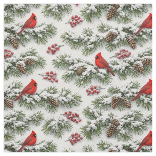 Weihnachts-Rotkardinal-Waldlandschaft Stoff (Muster)
