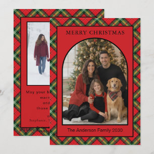 Weihnachts-Rotkariert-Bogen-Foto Familie Feiertagskarte