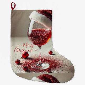 Weihnachts-Rotkariert-Weinglas mit Santa Großer Weihnachtsstrumpf