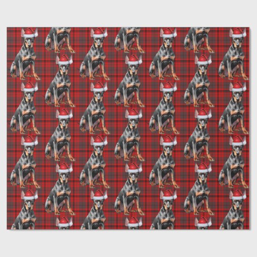 Weihnachts-Rotkarierter Dobermann Weihnachtsmann H Geschenkpapier (Flach)