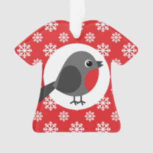 Weihnachts-Rotkehlchen-Schneeflocken Rot Ornament