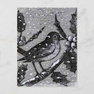 Weihnachts-Rotkehlchen Vintage-Stich Feiertagspostkarte