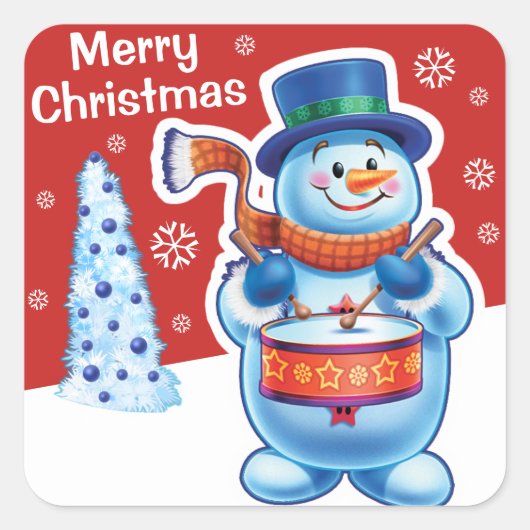 Weihnachts Rotquadratischer Aufkleber Snowman Schl (Vorderseite)