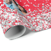 Weihnachts-Rotsilber-Foto Konfetti Geschenkpapier (Rolleneckpunkt)