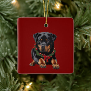 Weihnachts-Rottweiler-Hund Weihnachten mit Girland Keramikornament