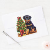 Weihnachts-Rottweiler-Welpe vom Festbaum Quadratischer Aufkleber (Umschlag)