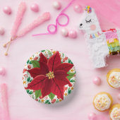 Weihnachts-Rotwolben und Poinsettia-Overlay Pappteller (Party)