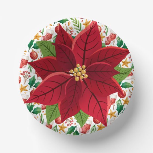 Weihnachts-Rotwolben und Poinsettia-Overlay Pappteller (Vorderseite)