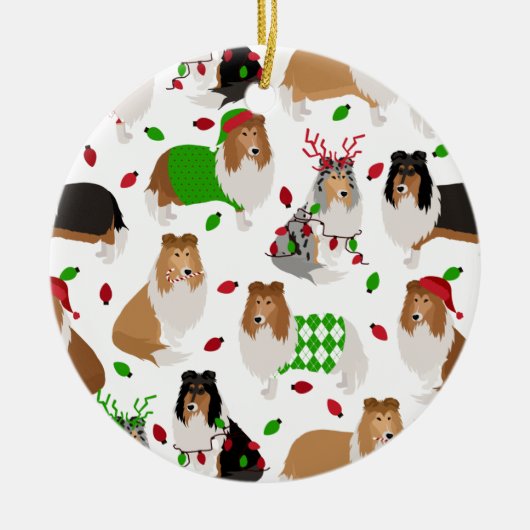 Weihnachts-Rough Collie Keramik Ornament (Vorne)
