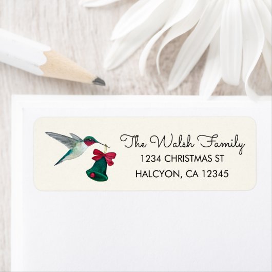 Weihnachts-Ruby-throated Hummingbird-Rücksendeadre (Insitu)