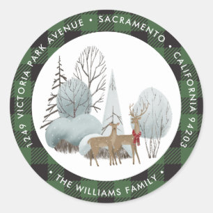 Weihnachts-Rücksende-Adressetiketten Wald Runder Aufkleber