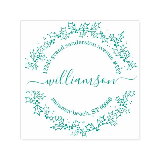 Weihnachts-Rücksendeadresse Elegante Script Holly Permastempel (Design)