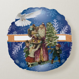 Weihnachts-Rundkissen, Vintage Rundes Kissen