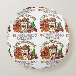 Weihnachts-Rundkissenrennen auf Kaffee und Ingwer Rundes Kissen