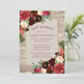 Weihnachts Rustikale Boho Burgundy Gold Baby Dusch Einladung (Stehend Vorderseite)