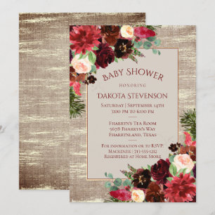 Weihnachts Rustikale Boho Burgundy Gold Baby Dusch Einladung