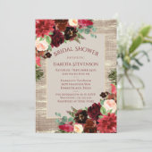 Weihnachts Rustikales Boho Burgundy Gold Brautpart Einladung (Stehend Vorderseite)