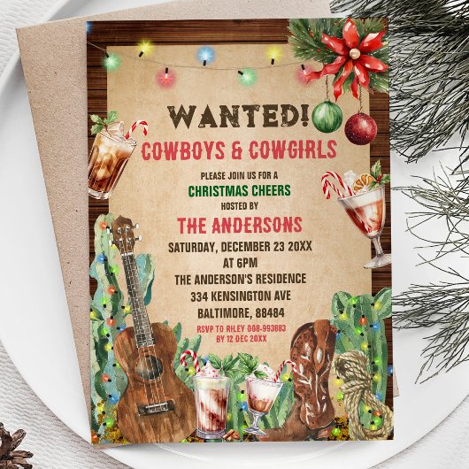 Weihnachts Rustikales Cowboy Cowgirl Weihnachtsfes Einladung