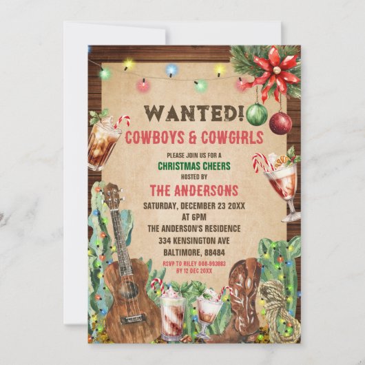 Weihnachts Rustikales Cowboy Cowgirl Weihnachtsfes Einladung (Vorderseite)