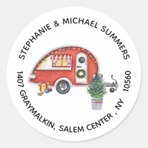 Weihnachts RV Camper Camping Rücksendeadresse Runder Aufkleber