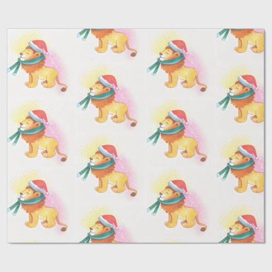 Weihnachts-Safari-Tier-Löwe mit Santa Cap Geschenkpapier (Flach)