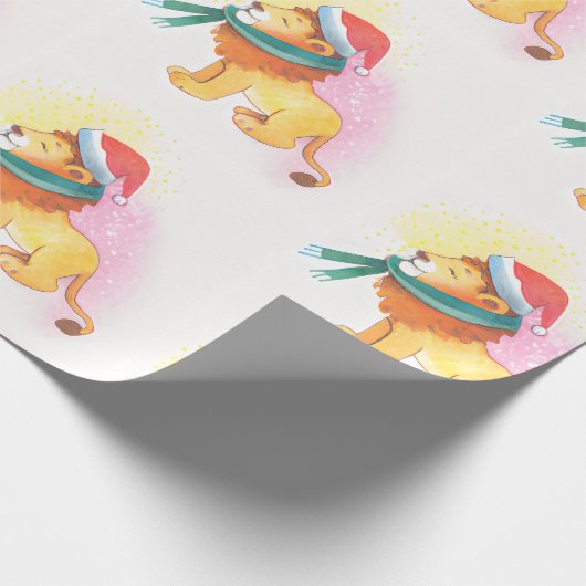 Weihnachts-Safari-Tier-Löwe mit Santa Cap Geschenkpapier (Ecke)