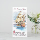 Weihnachts Sailboat Wünsche Feiertagskarte (Stehend Vorderseite)