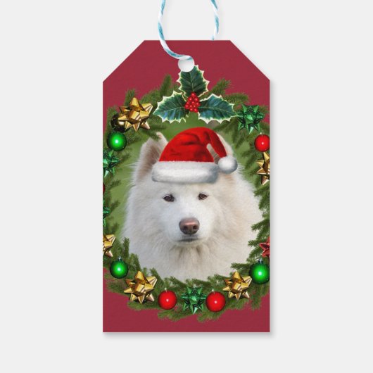 Weihnachts Samoed Hunde Geschenketiketten Geschenkanhänger (Rückseite)