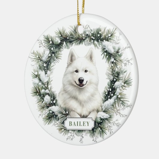 Weihnachts Samoyed Hund Keramik Circle Ornament (Links)