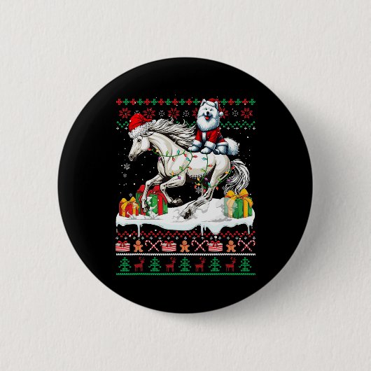 Weihnachts-Samoyed Reiten Weihnachts-Sweater Lover Button (Vorderseite)