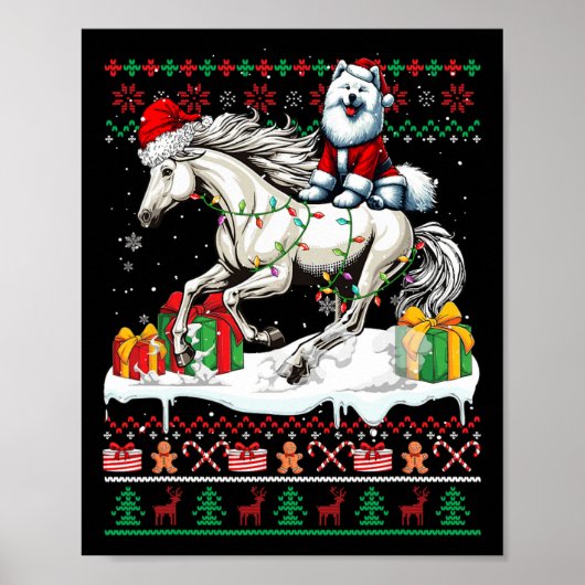 Weihnachts-Samoyed Reiten Weihnachts-Sweater Lover Poster (Vorne)