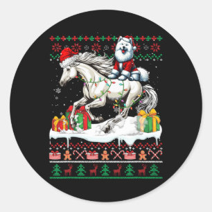 Weihnachts-Samoyed Reiten Weihnachts-Sweater Lover Runder Aufkleber