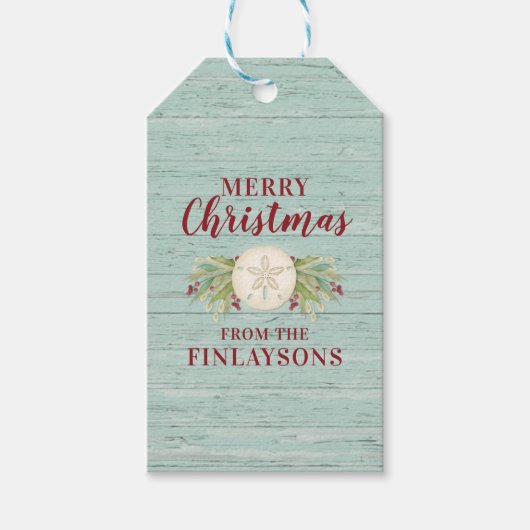 Weihnachts-Sand-Dollar an der Küste Elegantes Skri Geschenkanhänger (Vorderseite)