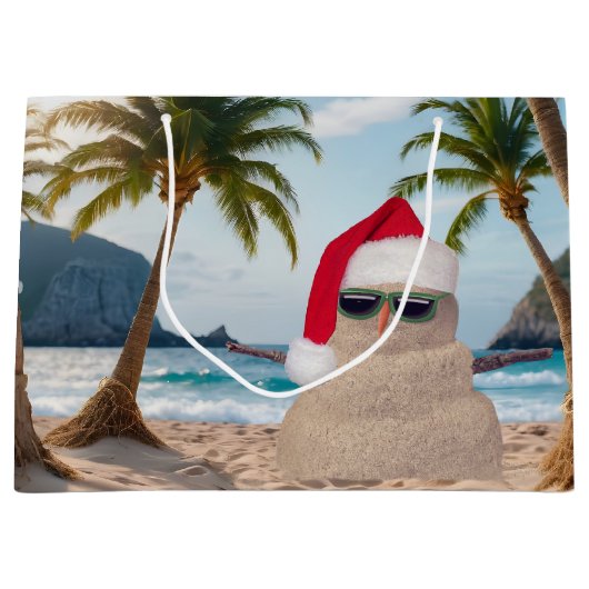 Weihnachts-Sandmann am Strand Große Geschenktüte (Vorderseite)
