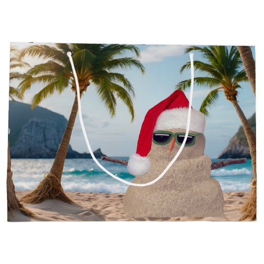 Weihnachts-Sandmann am Strand Große Geschenktüte (Rückseite)