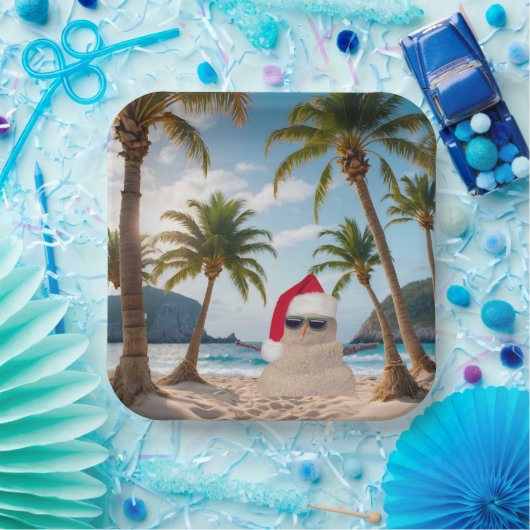 Weihnachts-Sandmann am Strand Pappteller (Party)