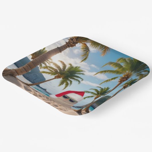 Weihnachts-Sandmann am Strand Pappteller (Gewinkelt)