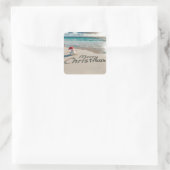 Weihnachts-Sandmann am Strand Quadratischer Aufkleber (Tasche)