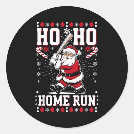 Weihnachts-Santa-Baseball-Homerun-Ho-Ho-Homerun , Runder Aufkleber (Vorderseite)