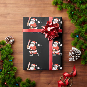 Weihnachts-Santa-Baseballschläger-Zuckerstangen-Sc Geschenkpapier