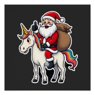 Weihnachts-Santa-Claus auf Einhorn - Xmas Mädchen Poster