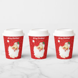 Weihnachts-Santa-Claus auf roten Glitter-Papierbec Pappbecher