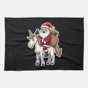 Weihnachts-Santa-Claus-Reit-Einhorn - Xmas Mädchen Geschirrtuch