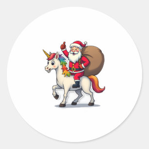 Weihnachts-Santa-Claus-Reit-Einhorn - Xmas Mädchen Runder Aufkleber